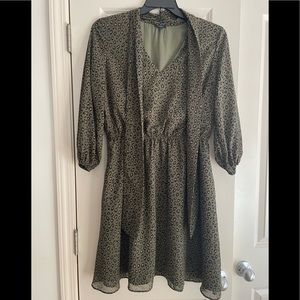 Loft leopard print green v neck dress